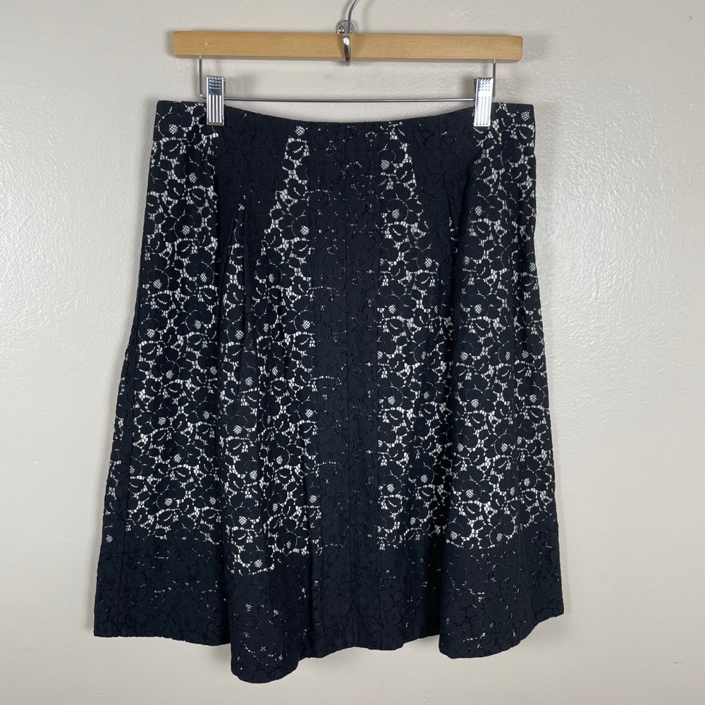 Talbots Women's 8 A-Line Skirt Black Floral Lace Overlay Knee Length Formal